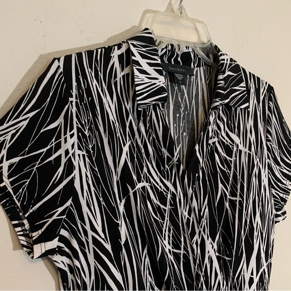Karen Kade (size L) Black and White Cascade Faux Wrap Dress - Picture 5 of 11